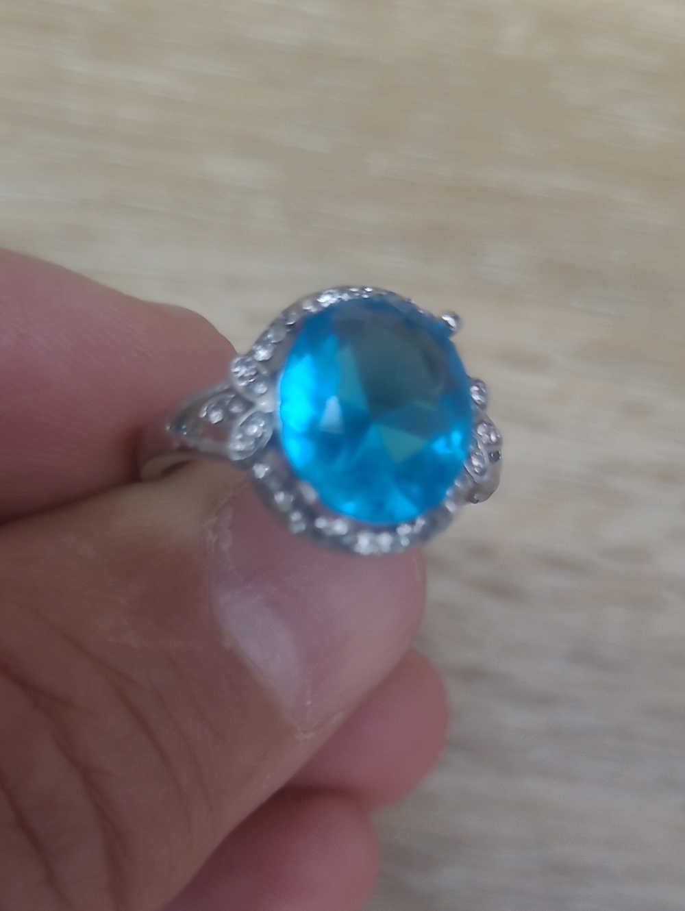 Blue Crystal Halo Ring - Women Jewelry
